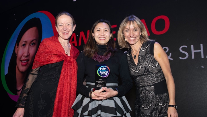 (L-R) Presenter Liz Goodwin OBE, Director of food loss &
waste, World Resources Institute, Janice Lao and
compere Michaela Strachan